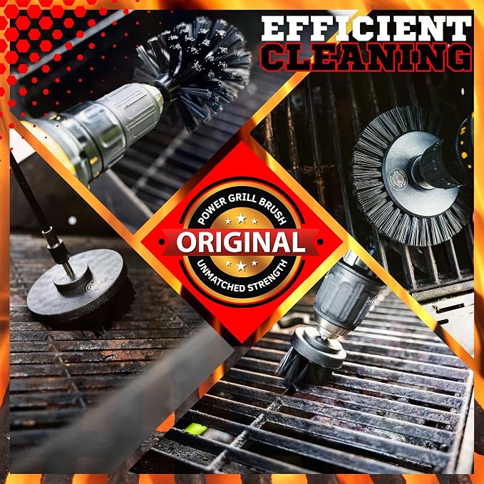Grill Brush 5 Piece BBQ Cleaning Kit - Nylon Safe Bristle, Wire Free, Safe for All Grates Stainless Steel, Porcelain, Charcoal Smoker Grill Cleaner Scraper, Accessories Outdoor