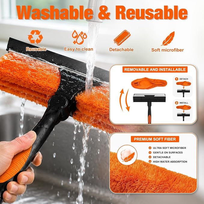 26FT Window Squeegee with Extension Pole, 2-in-1 Squeegee for Window Cleaning, Professional Cleaning Kit for Home with 20FT Telescoping Pole for Outdoor Indoor Use