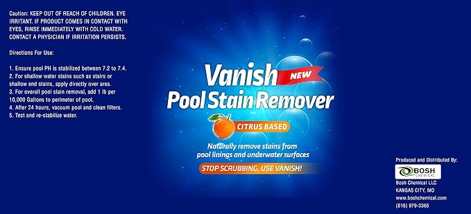 Bosh Chemical Vanish Pool & Spa Stain Remover (2LBS)- Natural Safe Citrus Based, Works Excellent on Vinyl, Fiberglass, and Metals, Removes Rust and Other Tough Stains