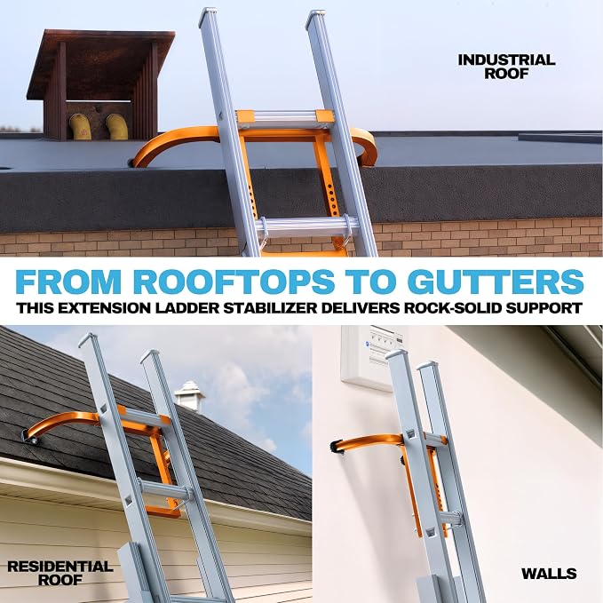 Heavy Duty Ladder Stabilizer | Carbon Steel Extension Ladder Standoff with Anti-Slip Rubber Feet for Gutter Cleaning, Painting & Roofing - Professional Grade Ladder Accessory for Extension Ladders