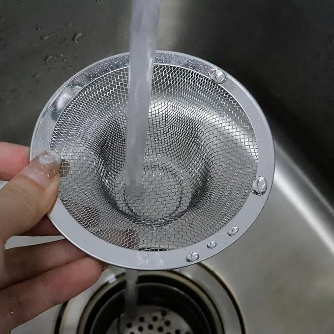 Antrader Kitchen Sink Strainer, Stainless Steel 3.5" Diameter Mesh Round Filter Bathroom Bathtub Wash Basin Garbage Disposal Basket Filter