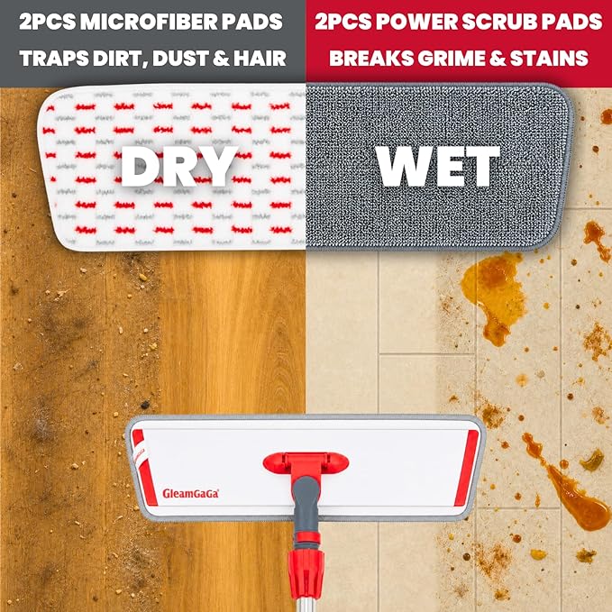 18” Professional Microfiber Mop for Floor Cleaning on Hardwood Floors | 4 Washable Mop Pads, Aluminum Alloy Flat Mop Head, Wet & Dry Use, 62" Long Handle, Pad Cleaning Scraper