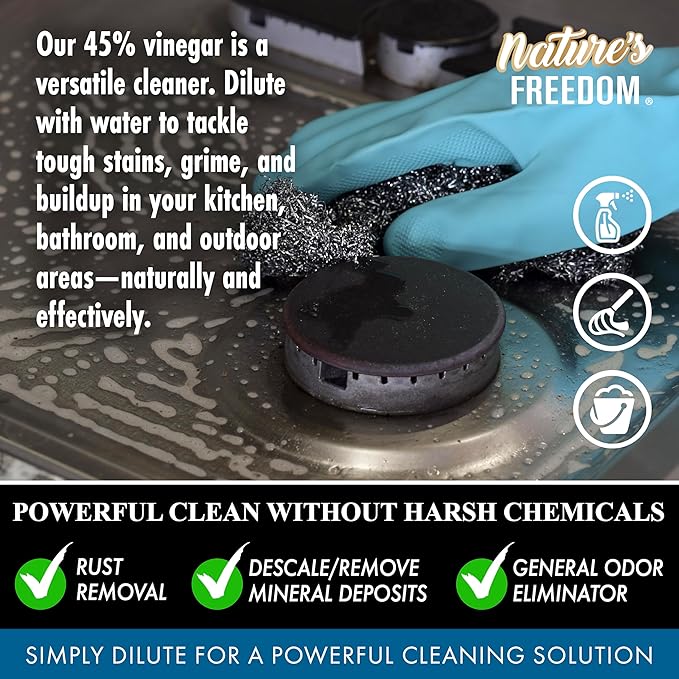 Nature's Freedom 45% Concentrated Vinegar, 4 Gallons - Dilutes to 36 Gallons - 9x Strength Multi-Purpose Solution