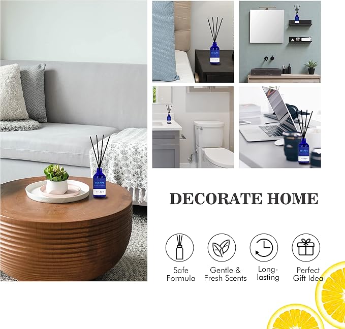 Xcleen Reed Diffusers Set, 3.7 Oz Scent Diffuser, 6 Reed Diffuser Sticks, Home Fragrance Hyacinth, Peony & Citrus, Aromatherapy Oil Diffuser Reeds, More Masculine Scent, Bathroom & Office Decor 110ml