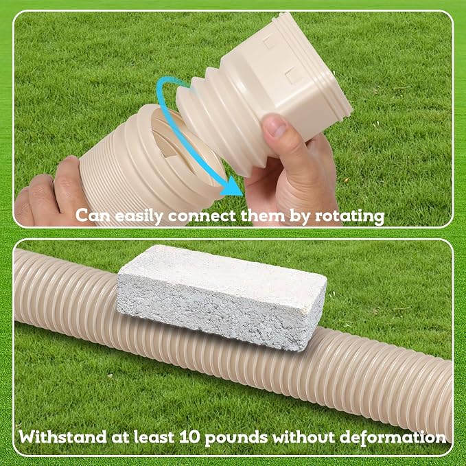 plusgutter 16.5ft Long Gutter Downspout Extensions Flexible, 4" Diameter Drain Downspout Extender, Down Spout Drain Extender for Rainwater Drainage, Extendable from 3.4ft to 16.5ft(1Pack Limestone)