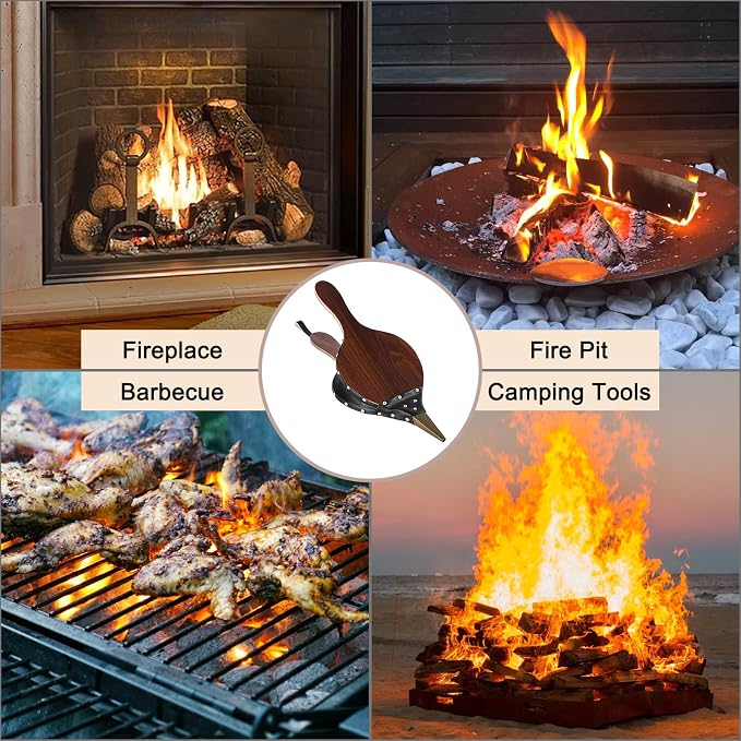 Gtongoko Fireplace Bellows 19" x 7.5" Large Fire Bellow for Indoor Outdoor Camping BBQ Wood Air Blower Hand Bellow Pump Pit Barbeque Fire Tools Accessories with Hanging Strap, Brown