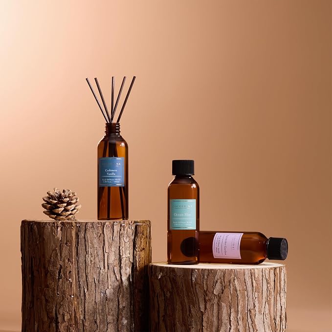 Reed Diffuser Refill Set, 10.2oz Scented Oil Refill 3 Pack, Cashmere Vanilla, Ocean Mist, Lavender Garden, Long Lasting Oil Diffuser Refill with 18 Sticks for Bathroom & Bedroom
