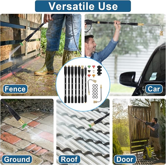 Upgraded Pressure Washer Extension Wand with 6 Tips,Up to 115in | 4000 PSI Gutter Cleaner Attachment ,1/4"Quick Connect, Leak-Resistant Ring