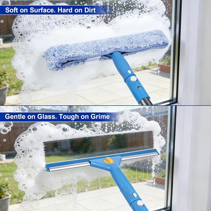 Professional Window Cleaning Kit, Window Washing Kit with 3 Gallon Bucket, 14-Inch Squeegee, 15-Inch Scrubber, 61-Inch Extendable Pole, Set of Window Cleaning Equipment for Home & Commercial Use