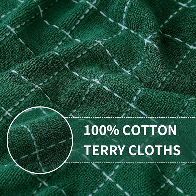 Homaxy 100% Cotton Terry Kitchen Dish Cloths, Ultra Soft and Absorbent Dish Towels for Kitchen, Perfect for Drying and Washing Dishes, 12 Pack, 12 x 12 Inches, Dark Green
