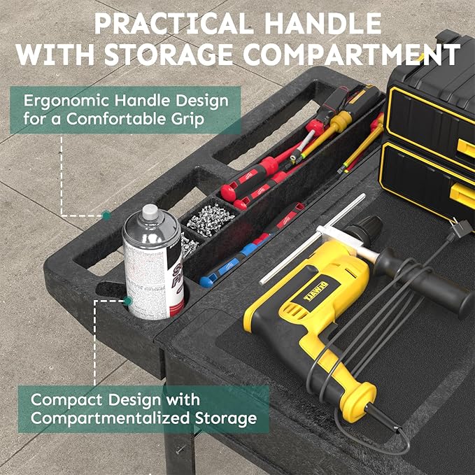 Utility Cart on Wheels, Heavy Duty Large Flat Top Rolling Service Cart, 46 x 25 Inch Work Carts, 2 Shelf 1000 lbs Capacity Plastic Tool Cart, for Warehouse, Garage, Cleaning, Black