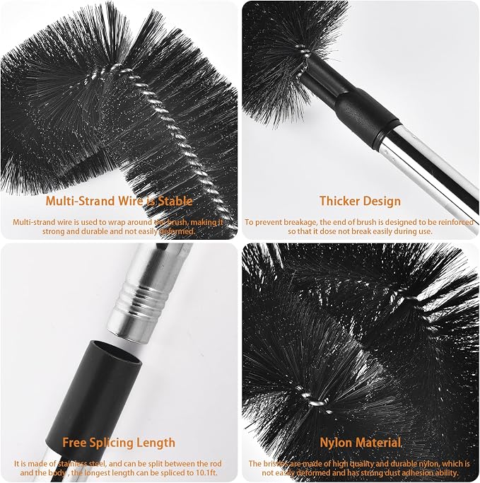 10.5FT Gutter Cleaning Tools from the Ground, Adjustable Long Handle Gutter Cleaner Include 8 Stainless Steel Telescoping Poles & 2 Gutter Cleaning Brush Easily Remove Leaves and Debris from Gutters