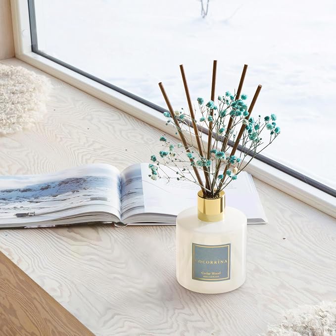 Reed Diffuser - Cedar Wood 6.7 fl oz Reed Diffuser with Sticks, Home Bedrrom Bathroom Shelf Decor