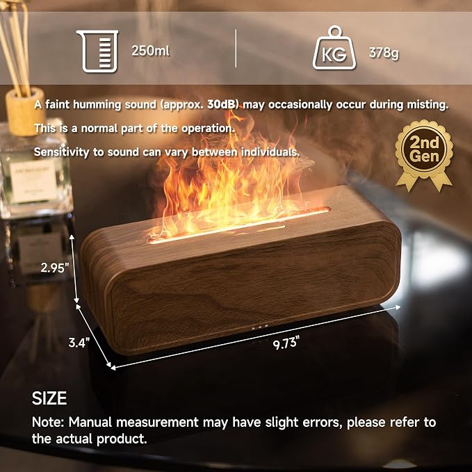 TMEHM Sound Reactive Flame Essential Oil Diffuser Humidifier, Aromatherapy | Ultrasonic Mist with 7 Colors and Timer for Home, Bedroom, Office, and Yoga