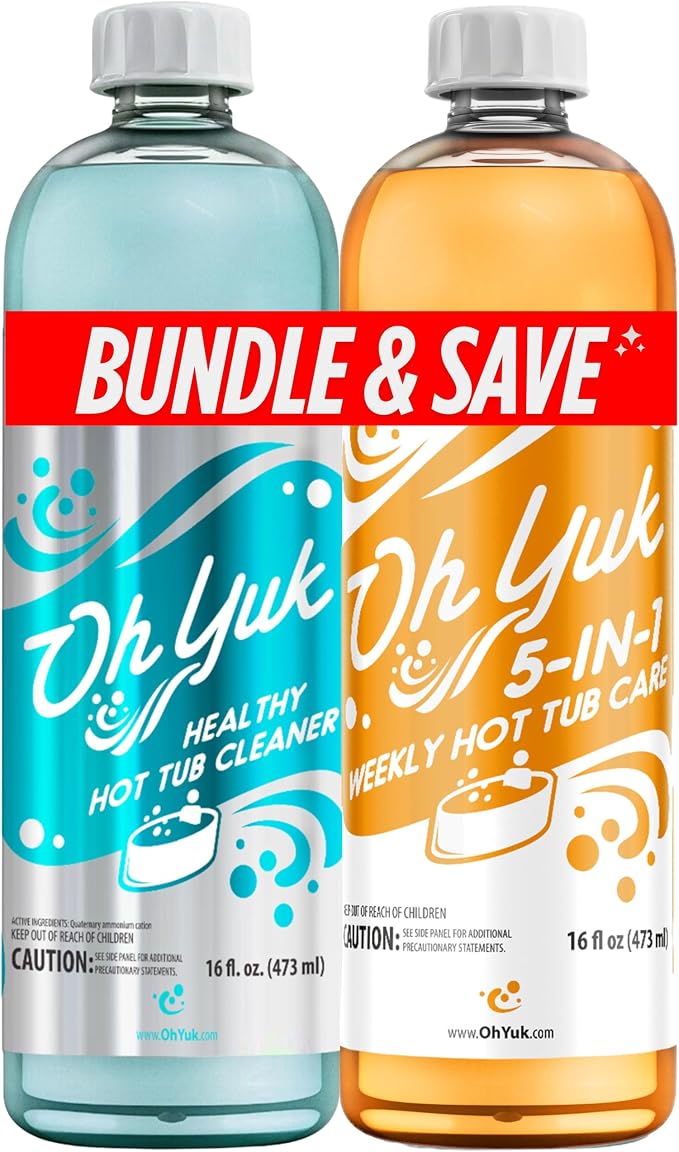 Oh Yuk Hot Tub Cleaner + 5 in 1 Weekly Hot Tub Care Combo, Hot Tub Chemicals, Hot Tub Jet Cleaner, Spa Chemicals for Hot Tub, Water Clarifier, Conditioner and Spa Treatment