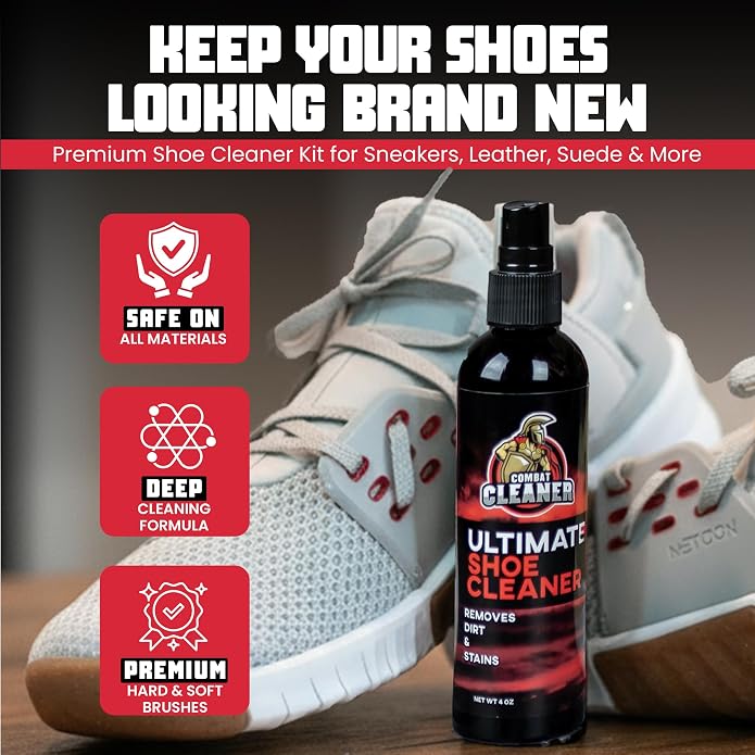 Combat Cleaner Shoe Cleaning Kit – Complete Sneaker Care Solution for Leather, Suede, Canvas, Mesh, Nubuck & More