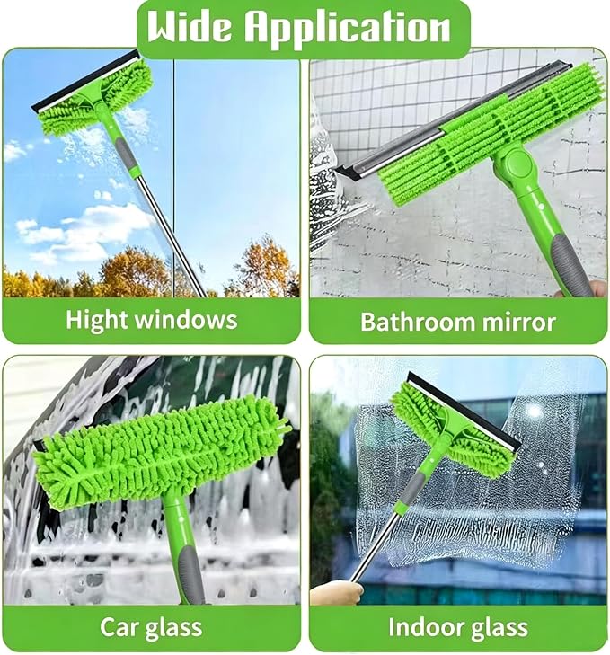 2-in-1 Window Cleaner Tool, 68'' Squeegee for Window Cleaning | Extension Pole, Scrubber with Rotating Head, Streak-Free Squeegee, Thickened Stainless Steel, In/Outdoor Washing Equipment