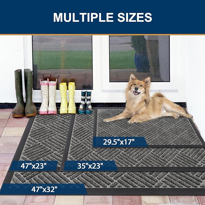 Smiry Front Door Mat Outside Entrance, Heavy Duty Outdoor Indoor Natural Rubber Doormat, Non Slip, Trap Dirt and Moisture, Easy Clean, Low Profile Patio Porch Entryway Mat, 29.5x17, Mix Black