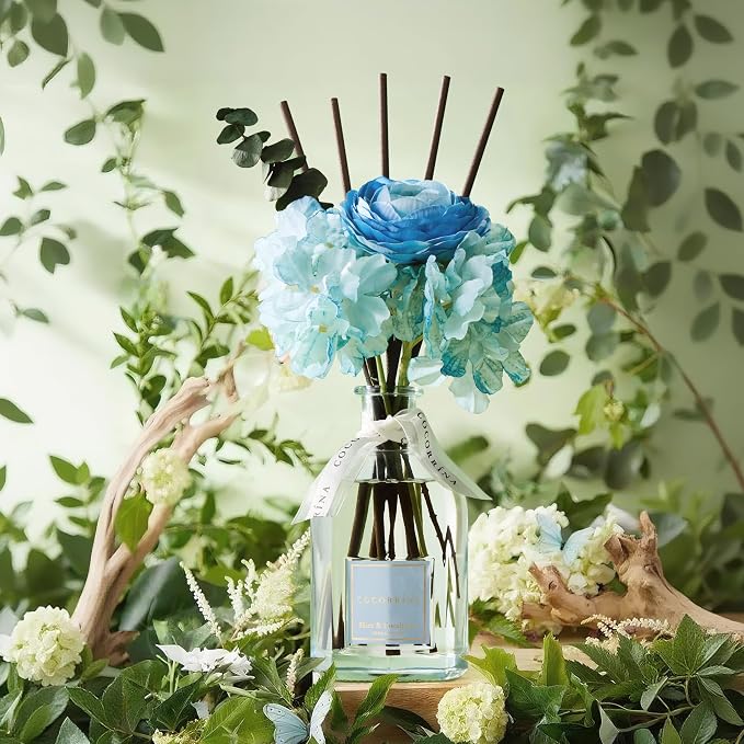 Reed Diffuser - Mint & Eucalyptus 8.5 Fl.oz Flower Reed Diffuser with Sticks, Bedroom Bathroom Shelf Decor (Floral Basket Collection)