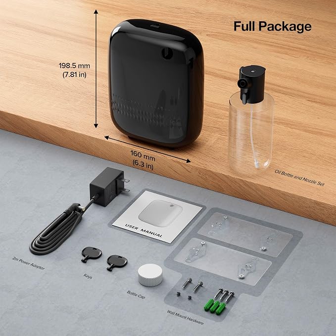 Airversa ANW Smart Waterless Essential Oil Diffuser for Large Room, Black | Up to 2000 sq ft, App Control, Cold Air, 400mL, DC-12V/1A Plug in Wall, Smart Scent Air Machine, for Home & Commercial Spaces