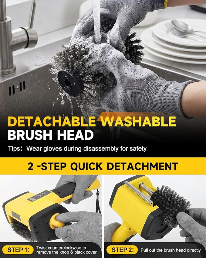 Electric Grill Brush, 800RPM Powerful BBQ Grill Cleaner with Digital Display, 360° Adjustable Angle, 240-Min Runtime, 4000mAh Variable Speed Grill Brush with Stainless Steel Head for Outdoor Grill