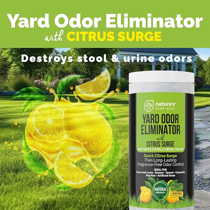 Yard Odor Eliminator with Citrus Surge – Outdoor Pet Odor Eliminator for Dog Urine & Poop Smell – Artificial Grass, Lawn, Kennel, Patio Deodorizer – Long Lasting Natural Granules – Pet Safe