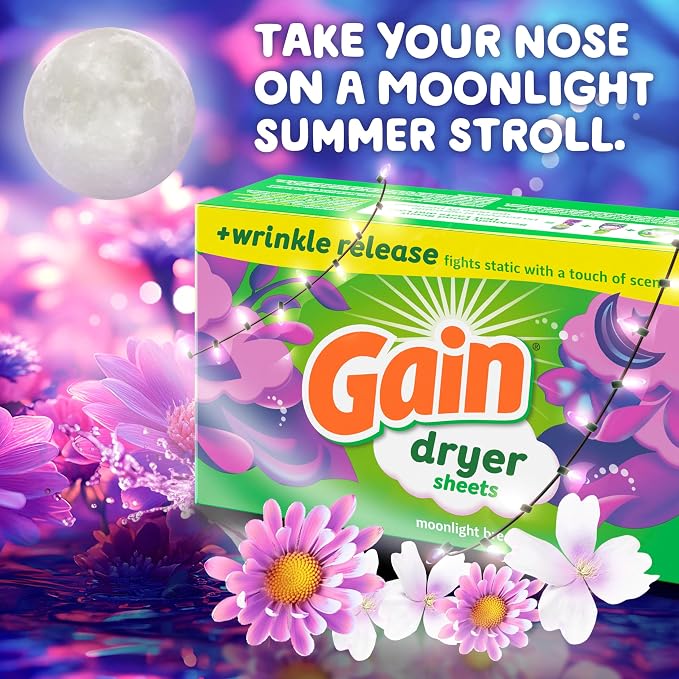 Gain, Laundry Dryer Sheets, Fabric Softener Anti Static Sheets, Moonlight Breeze Scent, 240 Count (Packaging May Vary)