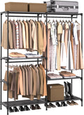 Clothes Rack, Portable Closet, 54.3 Inch Large Capacity Wardrobe Closet, Clothes Storage Organizer with Shelves and 3 Hanging Rods, Easy to Assembly, Black PCT022B01