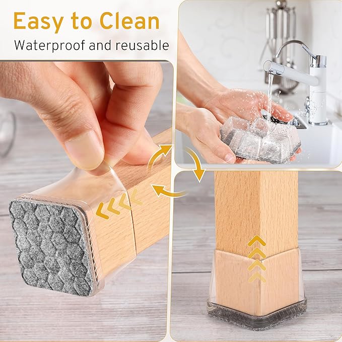 24PCS Square Chair Leg Floor Protectors, Furniture Sliders, Chair Leg Protectors for Hardwood Floors, Non-Slip Felt Furniture Pads, Silicone Cap Covers to Protect Floors, (Fit 1.1" - 1.5")