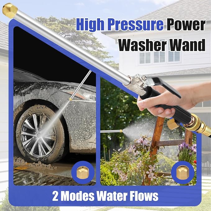 High Pressure Power Washer Wand, Hydro Jet Nozzle for Garden Hose | Watering Sprayer Cleaning Tool, Wand Lance for Gutter Patio Car Pet Window Glass, Black