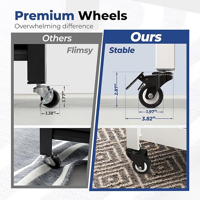 HOMEDANT House White 5-Tier Metal Rolling Cart Shelf Rack Casters Heavy Duty Wheel Shelving Unit Adjustable Utility Storage Shelves Organizer Shelf Kitchen Garage 24.4" W x 16.5" D x 62.2" H 1Pack