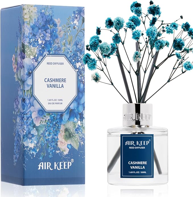 Reed Diffuser Set,1.69 fl oz (50 ml) - Cashmere Vanilla Oil Diffusers with 8 Reed Sticks,Home Fragrance Reed Diffuser for Bathroom Shelf Decor