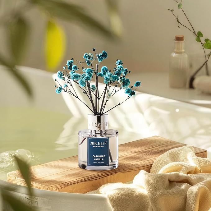 Reed Diffuser Set,1.69 fl oz (50 ml) - Cashmere Vanilla Oil Diffusers with 8 Reed Sticks,Home Fragrance Reed Diffuser for Bathroom Shelf Decor