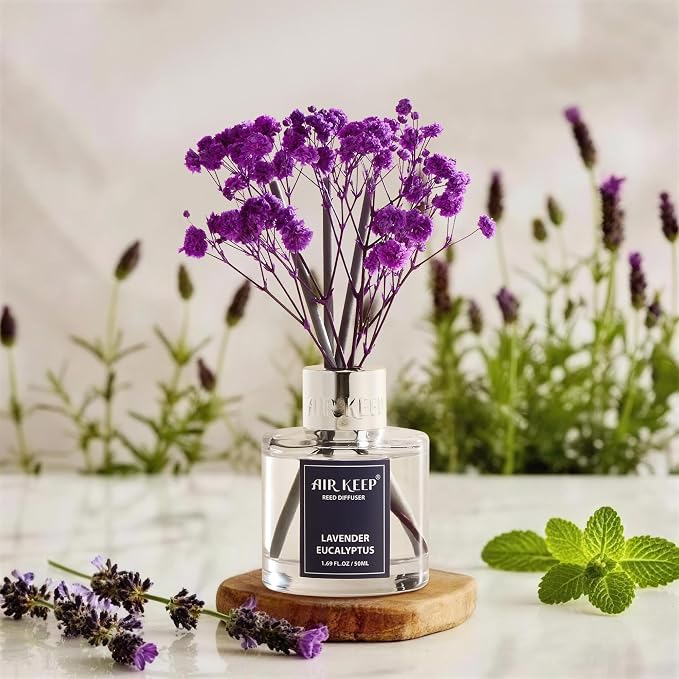 Reed Diffuser Set,1.69 fl oz (50 ml) - Lavender Eucalyptus Oil Diffusers with 8 Reed Sticks,Home Fragrance Reed Diffuser for Bathroom Shelf Decor
