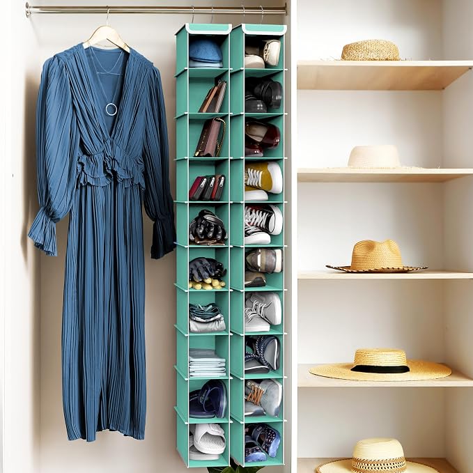 Simple Houseware 10 Shelves Closet Hanging Shoe Organizer, Turquoise | Dual Metal Hooks, Holds Up to 20 lbs, for Narrow Space