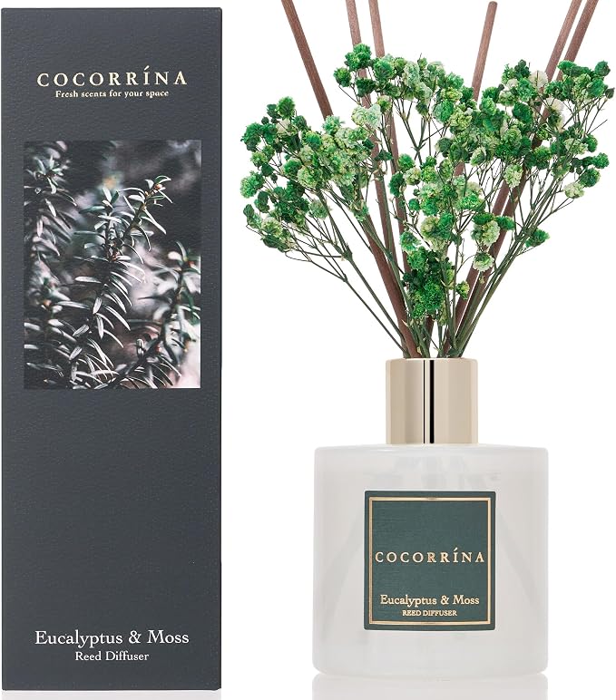Reed Diffuser Sets- Eucalyptus & Moss Scented Diffuser with Sticks Home Fragrance Reed Diffuser for Bathroom Shelf Decor