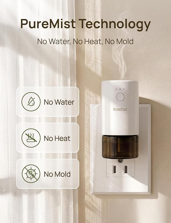 Plug-in Air Freshener for Home, Waterless Essential Oil Diffuser for Bedroom and Bathroom, Non-Toxic Formula for Pets and Nursery, 120 Days Runtime, Refillable Peppermint(Cyan Blue)