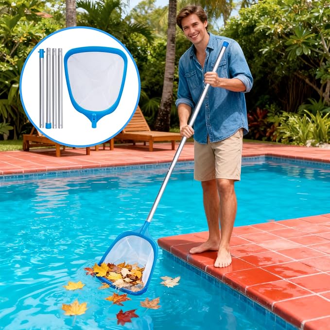 TidyMister Pool Skimmer Hot Tub Skimmer Spa Net with 4ft Aluminum Pole Ultra Fine Mesh Pool Net Accessories Leaf Skimmer for Small Pools Fine Debris