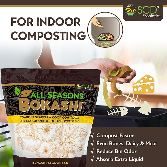 Bokashi Compost Starter, Accelerator, Odor Reducer - 15 lb | Fermented Wheat Bran, Reduces Odor, Absorbs Moisture, Compost Accelerator, For Kitchen Compost Bins, Trash Cans, Diaper Pails