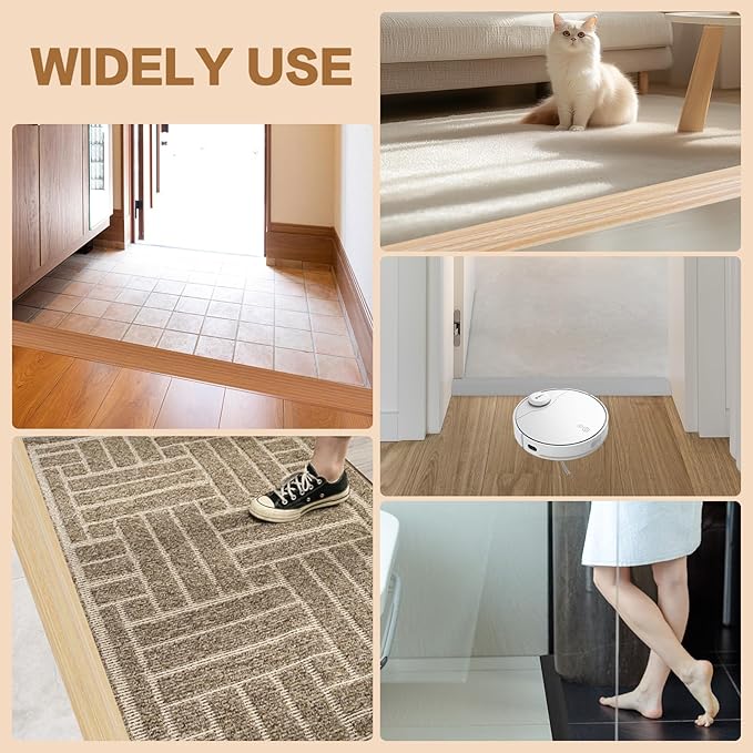 Floor Transition Strip Vinyl Door Threshold Ramp Self Adhesive Carpet Edging Strip Doorway Edge Trim, Overlap Edge Reducer for Laminate Carpet, Floor, Tile (Light Yellow Grain, 1/5" to 2/5", 10Ft)