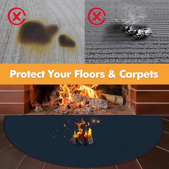 TOHONFOO Fireplace Mat for Home Protection, 3'6'' x 2' x 0.04'', Blue | 1800°F fireplace rugs fireproof, fiberglass hearth rugs for fireplaces fire resistant protect against embers, easy to clean