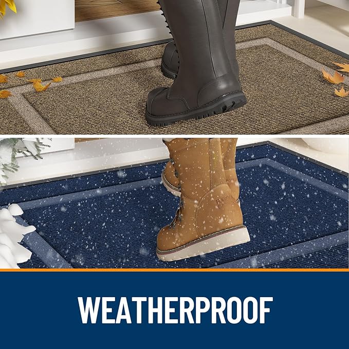 OLANLY Front Door Mat Indoor Outdoor Entrance, Waterproof All-Season, All-Weather Doormat, Sturdy Natural Rubber, Fade Resistant, Low Profile, Easy Clean Patio Porch Entryway Mat, 47x32, Dark Grey