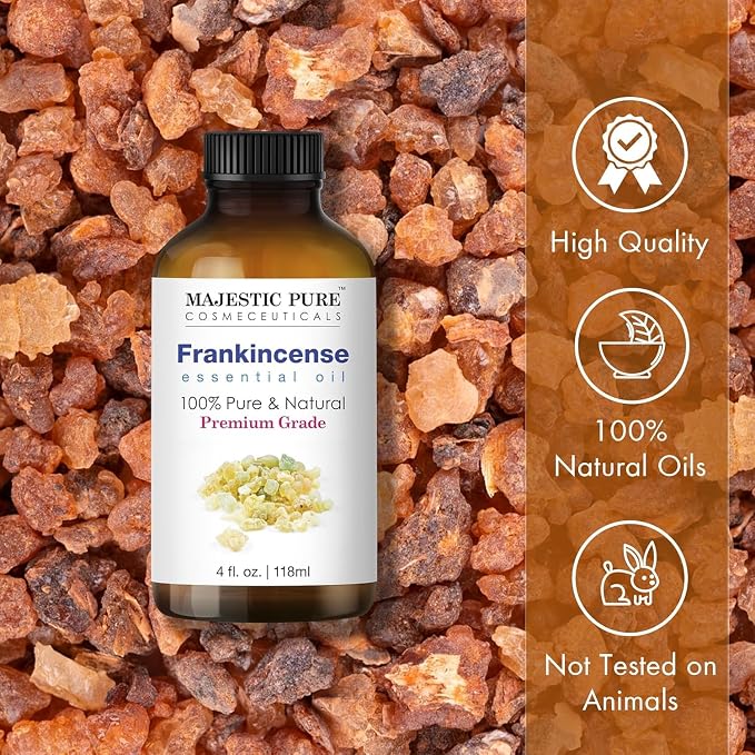 Majestic Pure Frankincense Essential Oil for Diffuser - 4 Fl Oz (Pack of 2) | 100% Natural Essentials Oils Ideal for Humidifier, Air Freshening, Cleaning Home, Bath, Steam Inhalation and Massage