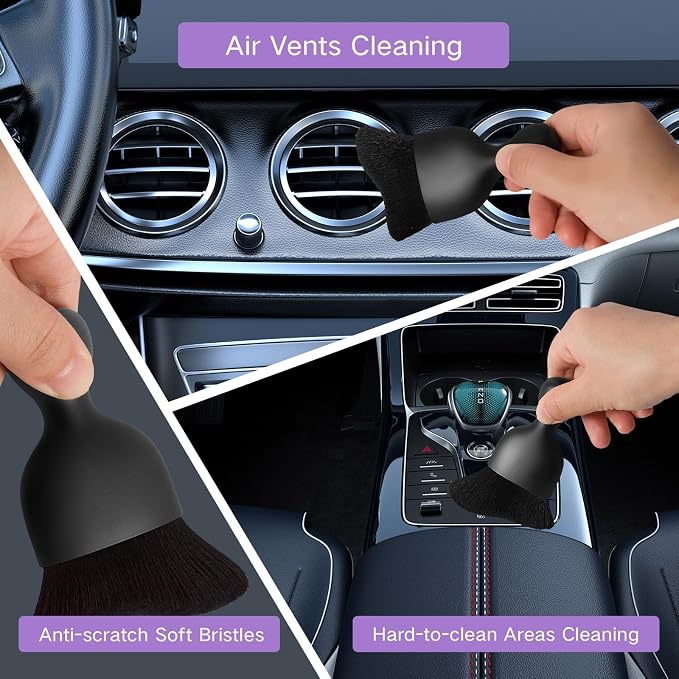 Qydipclin 11pcs Windshield Cleaner Tool, Car Window Cleaning Wash Kit with 6 Reusable Microfiber Pads 2 Spray Bottles and Extendable Handles Auto Glass Wiper Kit, Purple