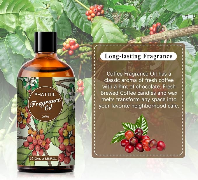 PHATOIL 3.38FL.OZ Coffee Fragrance Oils for Aromatherapy, Essential Oils for Diffusers for Home, Perfect for Diffuser, DIY Candle and Soap Making, DIY Scented Products - 100ml | Long Lasting Scented Oils For Humidifier, Air Freshener, DIY Soap Candle, ...
