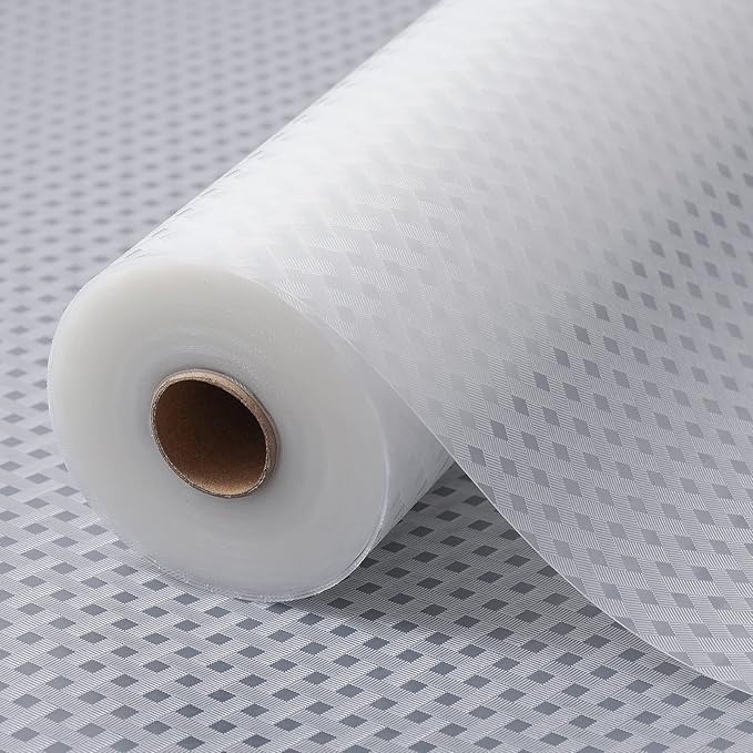 Shelf Liners for Kitchen Cabinets Refrigerator Liners Waterproof Kitchen Cupboard Liner Durable Plastic Drawer Mats EVA Material Non Adhesive Fridge Mats for Shelves - Clear 17.5 x 157.4 Inches