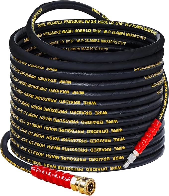 LIULO TOOL 50 FT Pressure Washer Hose with 3/8" Quick Connect, 4000 PSI Kink Resistant High Tensile Wire Power Washer Hose