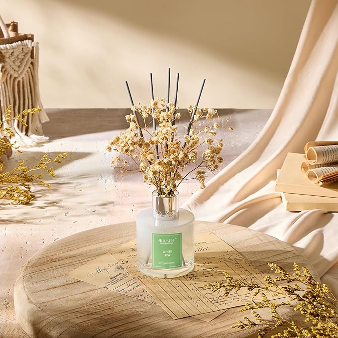 Reed Diffuser Set,3.38 fl oz (100 ml) - White Tea Oil Diffusers with 8 Reed Sticks, Home Fragrance Reed Diffuser for Bathroom Shelf Decor