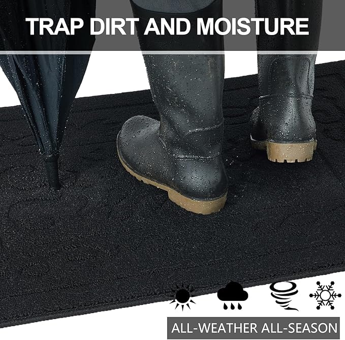 FONEYI Indoor Door Mat 32" x 48", Dirt Trapper Door Mats Non-Slip Entryway Rugs Washable, Absorbent Resist Dirt Welcome Mat, Low Profile Inside Floor Mats for Front Back Door and Entryway, Black