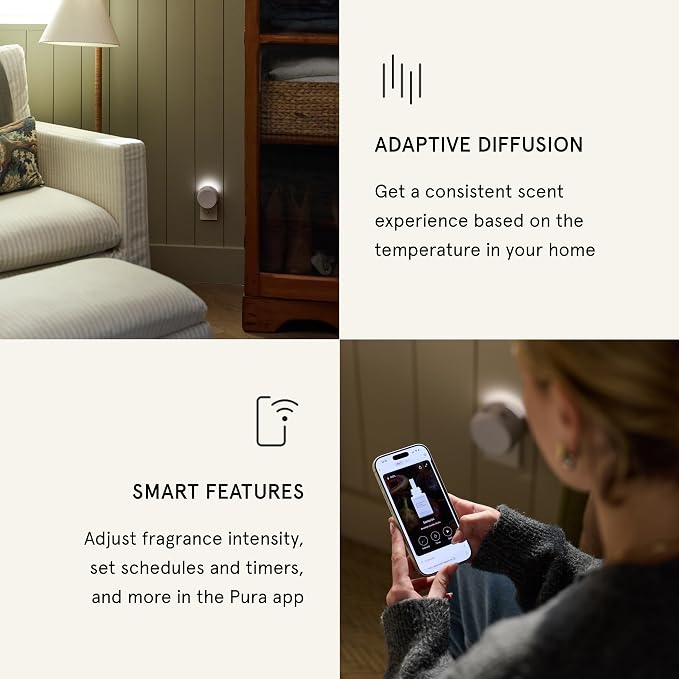 Pura Home, Smart Home Fragrance Diffuser, V5 | Adjustable Smart Home Fragrance Diffuser, Set Schedules and Timers, LED Light, Holds 2 Scent Refills, Refills Sold Separately